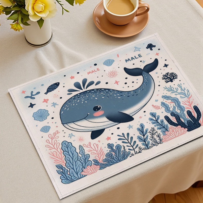 Food Prep Mat - 4pcs Cute Male Whale Placemats Kawaii