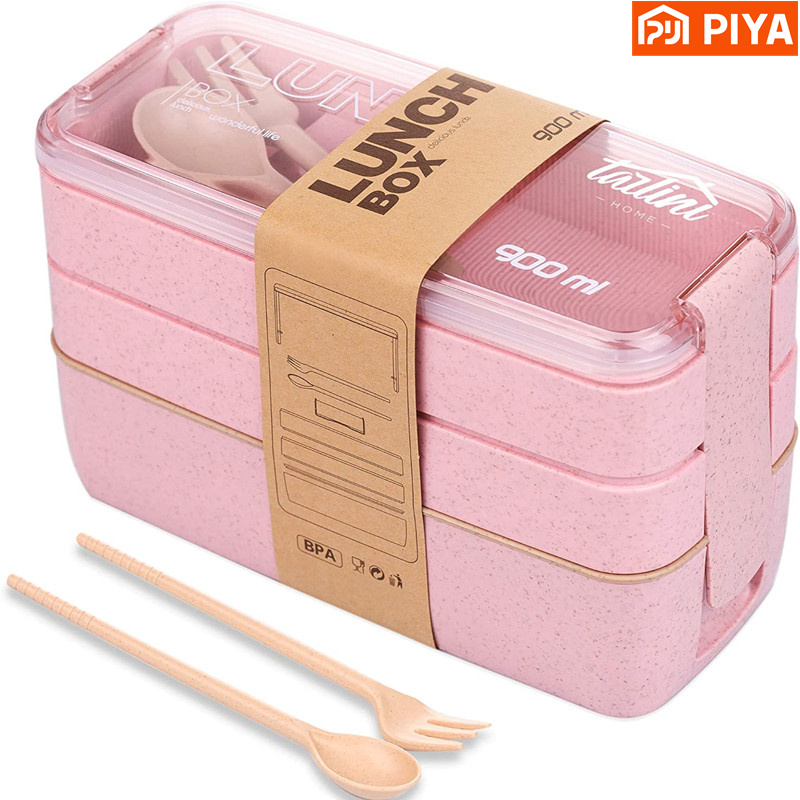Meal Prep Lunch - 3-In-1 Compartment Wheat Straw Bento Box