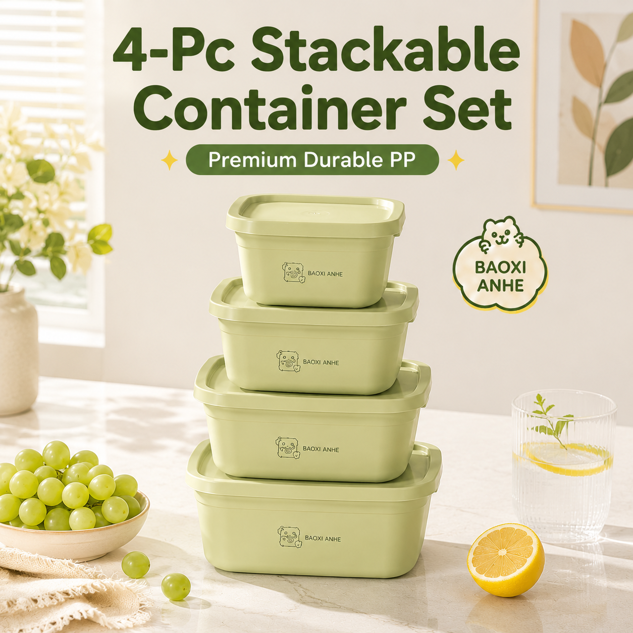 Meal Prep Lunch - 4Pcs Stackable Food Storage Containers with