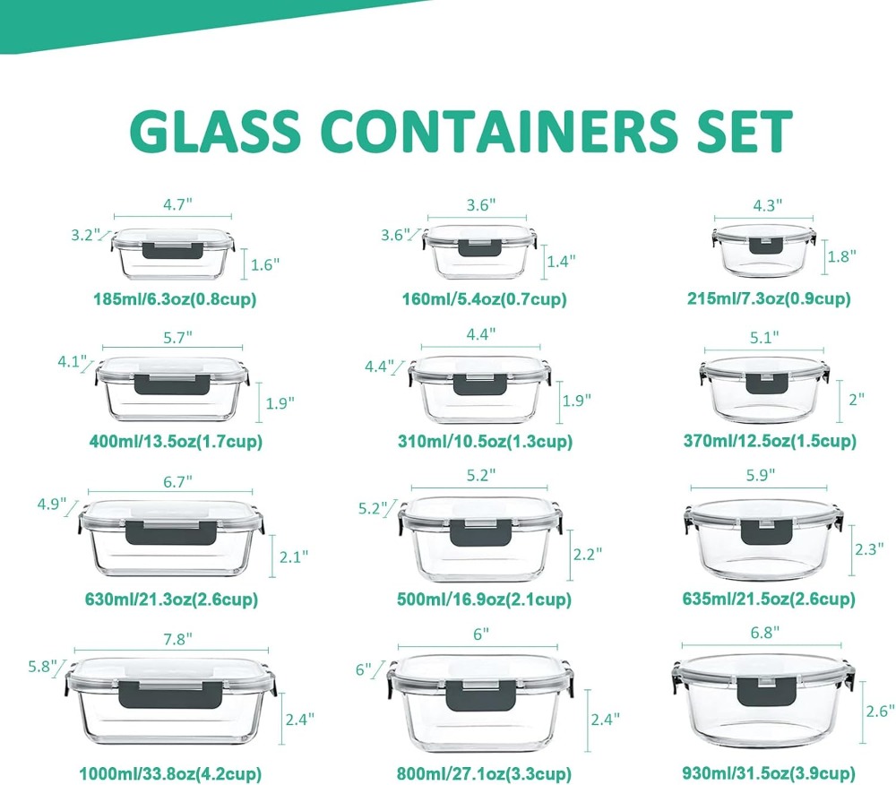 24-Piece Glass Food Storage Co – Meal Prep Microwave Bewertung und Preis
